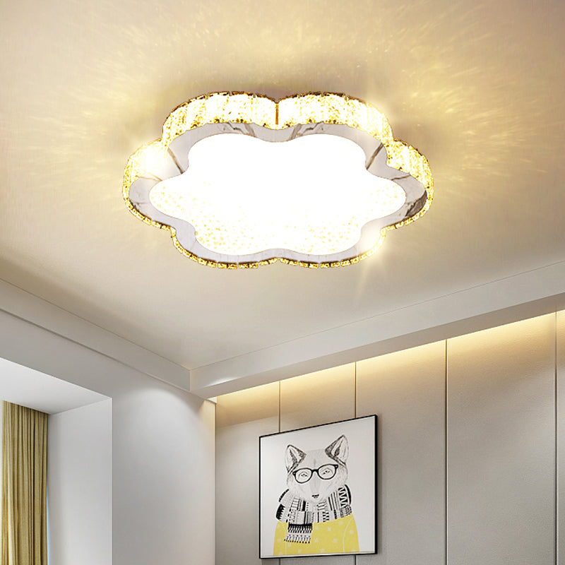 Contemporary Petal Crystal LED Flush Ceiling Light | Stainless-Steel Porch Fixture