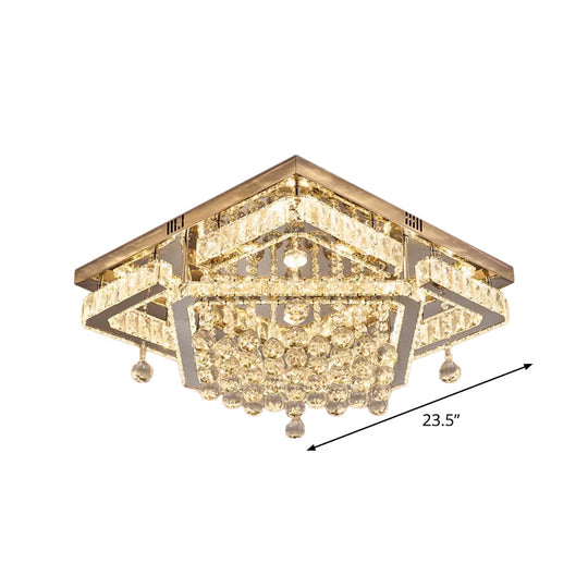 Square Crystal LED Ceiling Flush Mount Light, Warm/White Light, 18"/23.5" Width