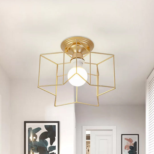 Modernist 1-Light Metallic Star Frame Flush Mount Lamp in Black/Gold