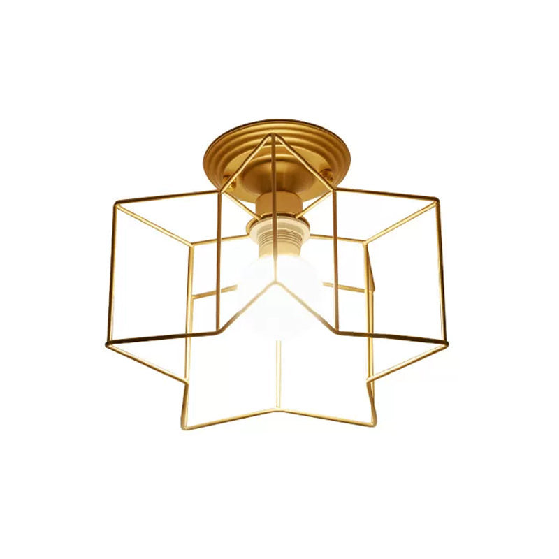 Modernist 1-Light Metallic Star Frame Flush Mount Lamp in Black/Gold