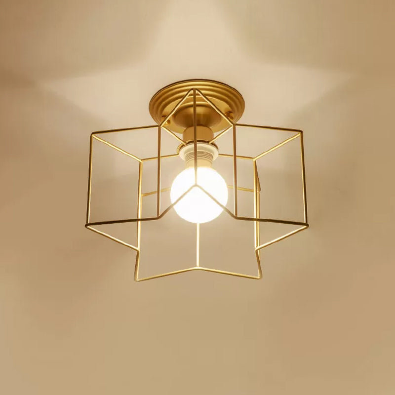 Modernist 1-Light Metallic Star Frame Flush Mount Lamp in Black/Gold