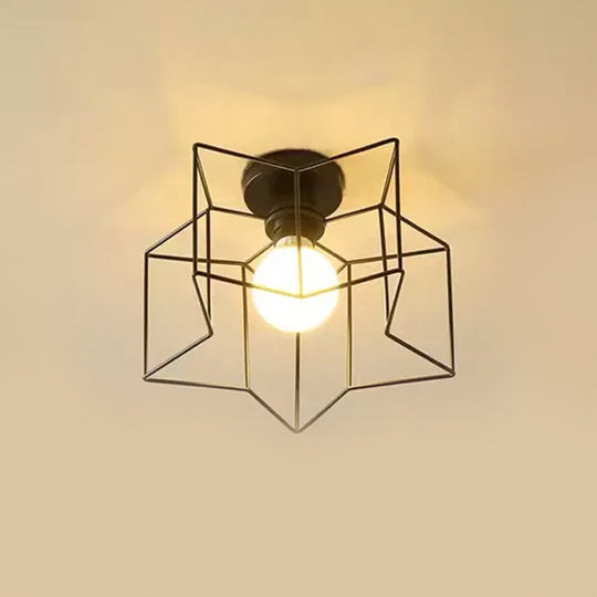 Modernist 1-Light Metallic Star Frame Flush Mount Lamp in Black/Gold