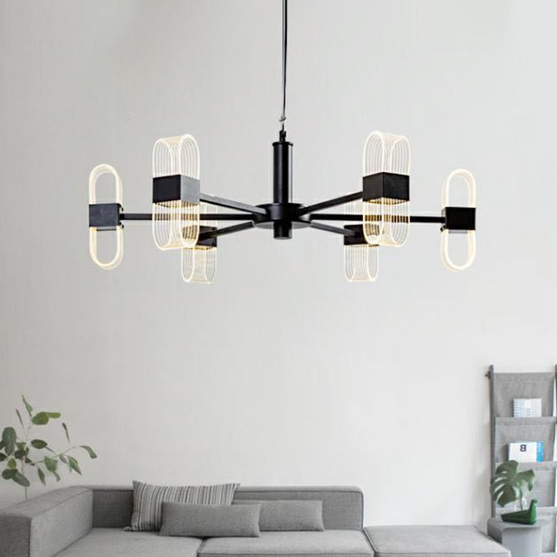 Nordic Metallic Hanging Lamp Kit - Oblong 6/8 Head Black Chandelier For Living Room Lighting