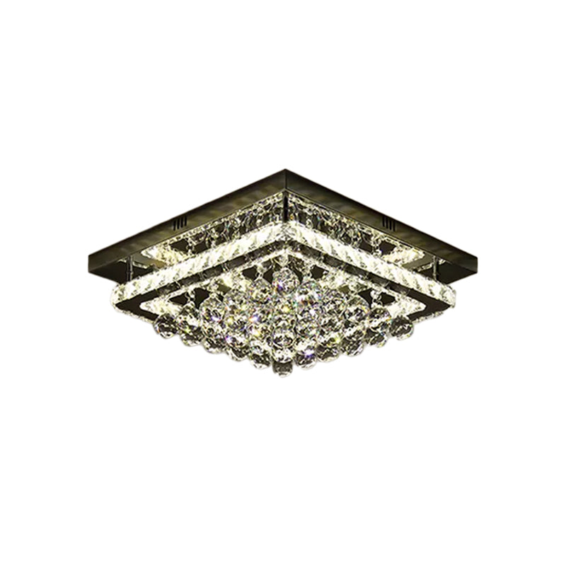 Crystal Block & Crystal Orb LED Semi Flush Ceiling Lamp - Sleek Chrome Finish for Bedroom