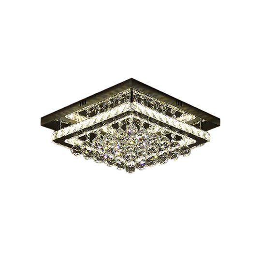 Crystal Block & Orb Led Semi Flush Ceiling Lamp - Sleek Chrome Finish For Bedroom