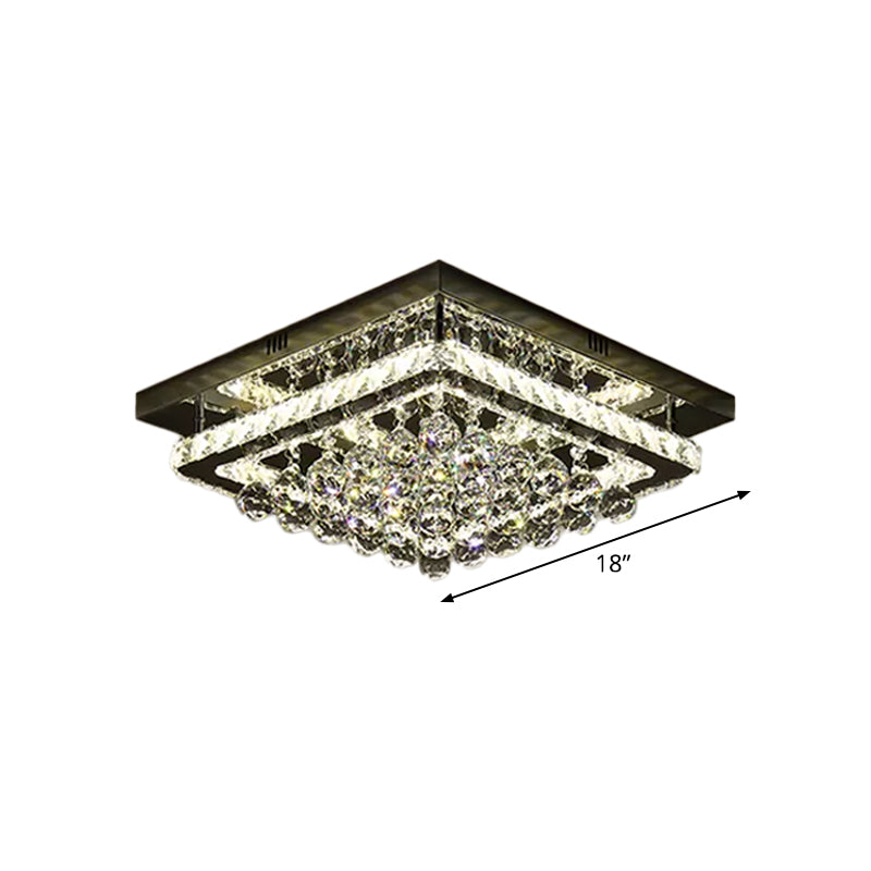 Crystal Block & Orb Led Semi Flush Ceiling Lamp - Sleek Chrome Finish For Bedroom