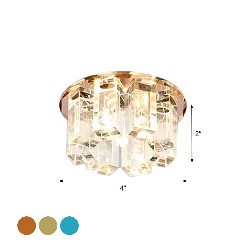 Blue/Gold/Tan Crystal Led Flush Mount Light With Round Design - Warm/White Lighting