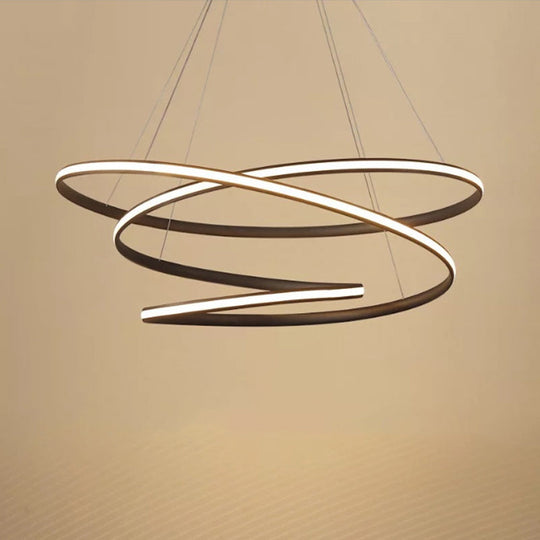 Simplistic Iron Circle Drop Lamp LED Chandelier in Coffee with Warm/White Light