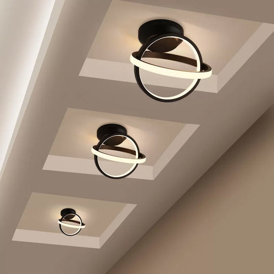 Minimalist Black/White Led Ceiling Flush Mount Lamp - Crossed Circle Metallic Design In Warm/White