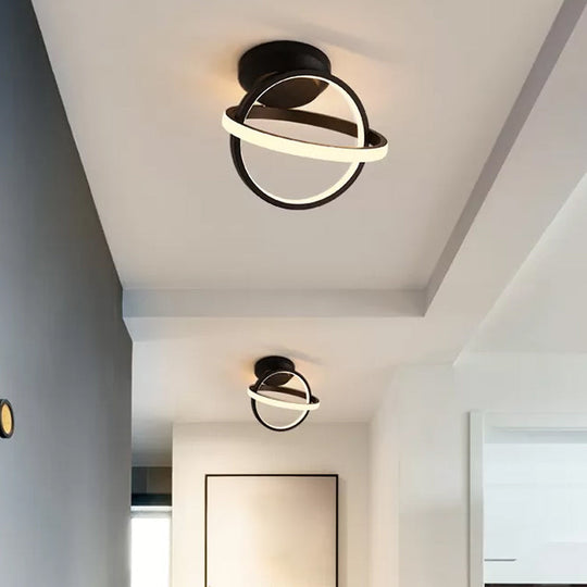 Minimalist Black/White Led Ceiling Flush Mount Lamp - Crossed Circle Metallic Design In Warm/White