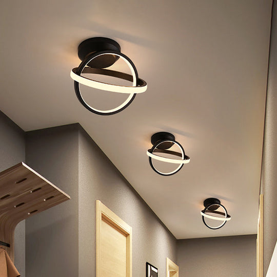 Minimalist Black/White Led Ceiling Flush Mount Lamp - Crossed Circle Metallic Design In Warm/White