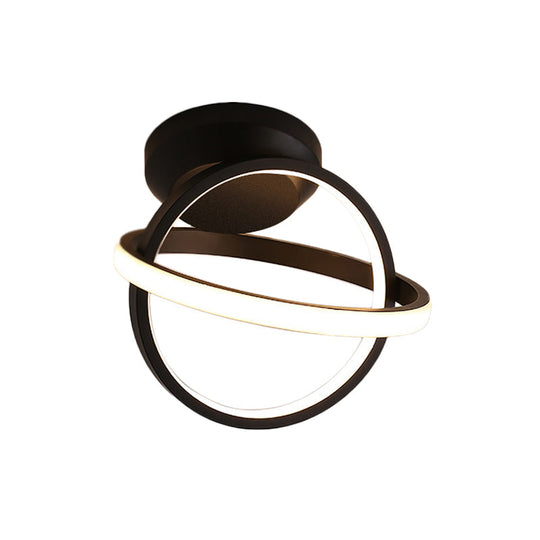 Minimalist Black/White Led Ceiling Flush Mount Lamp - Crossed Circle Metallic Design In Warm/White