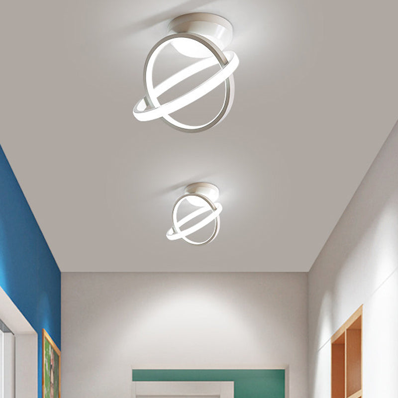 Minimalist Black/White Led Ceiling Flush Mount Lamp - Crossed Circle Metallic Design In Warm/White