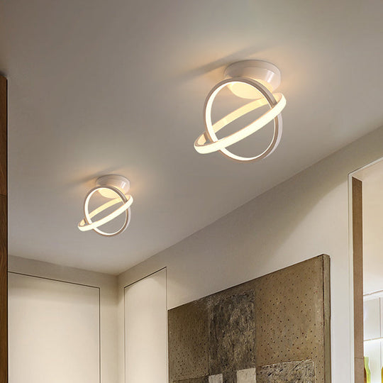 Minimalist Black/White Led Ceiling Flush Mount Lamp - Crossed Circle Metallic Design In Warm/White