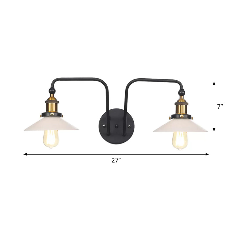 Modern Industrial Conic Sconce - Black Metal Wall Mount Lamp With 2 Bulbs For Indoor Lighting