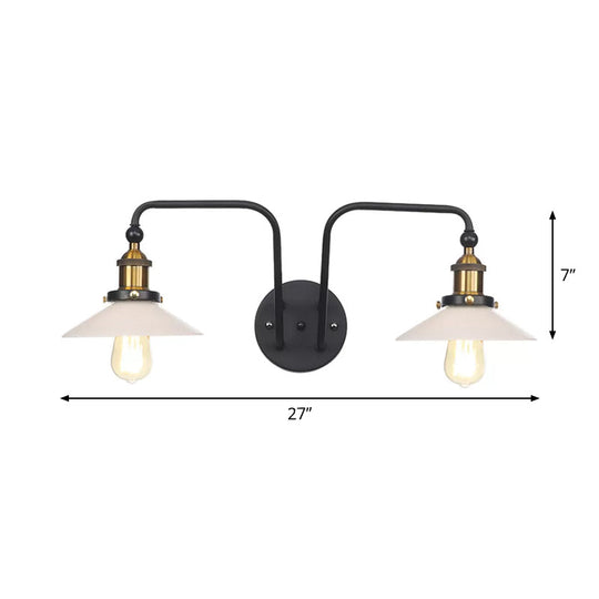 Modern Industrial Conic Sconce - Black Metal Wall Mount Lamp With 2 Bulbs For Indoor Lighting