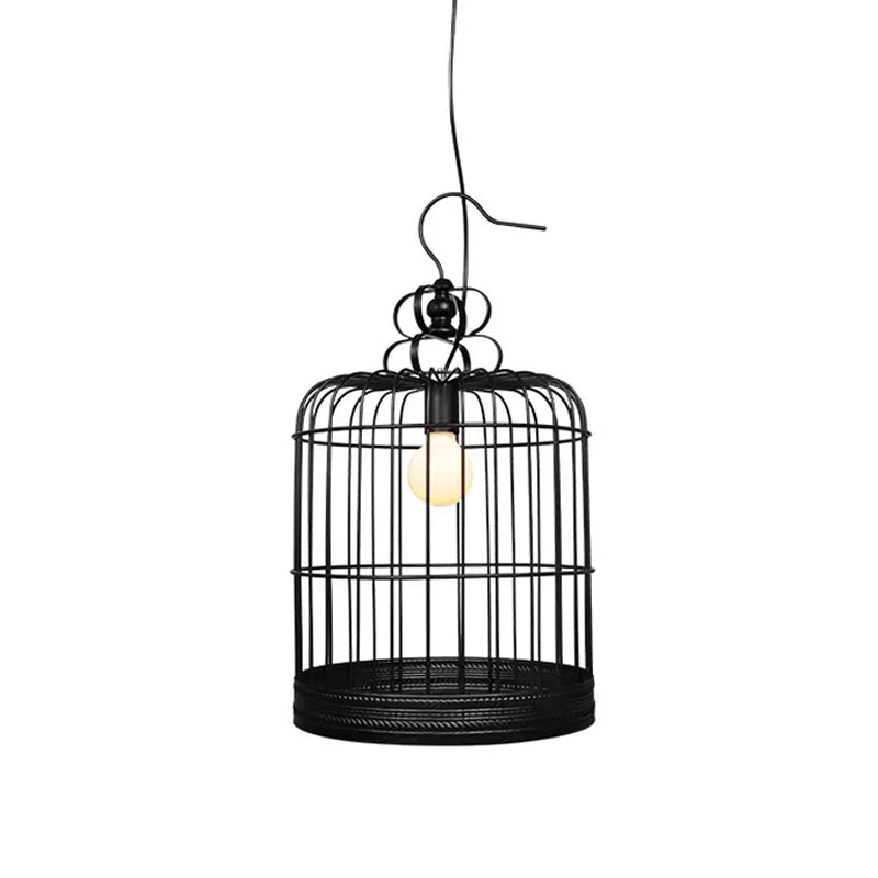 Rustic Metal Birdcage Pendant Light - Black/White 8/10/16 Wide Single Drop Lamp For Dining Room