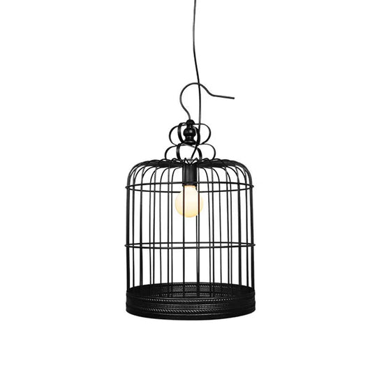 Rustic Metal Birdcage Pendant Light - Black/White 8/10/16 Wide Single Drop Lamp For Dining Room