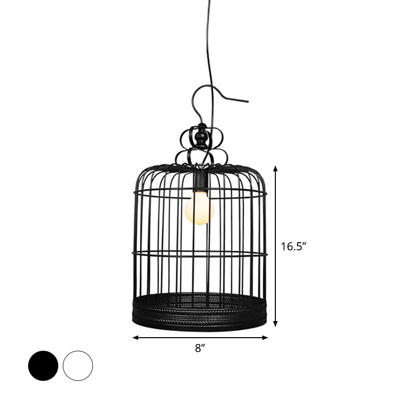 Rustic Metal Birdcage Pendant Light - Black/White 8/10/16 Wide Single Drop Lamp For Dining Room