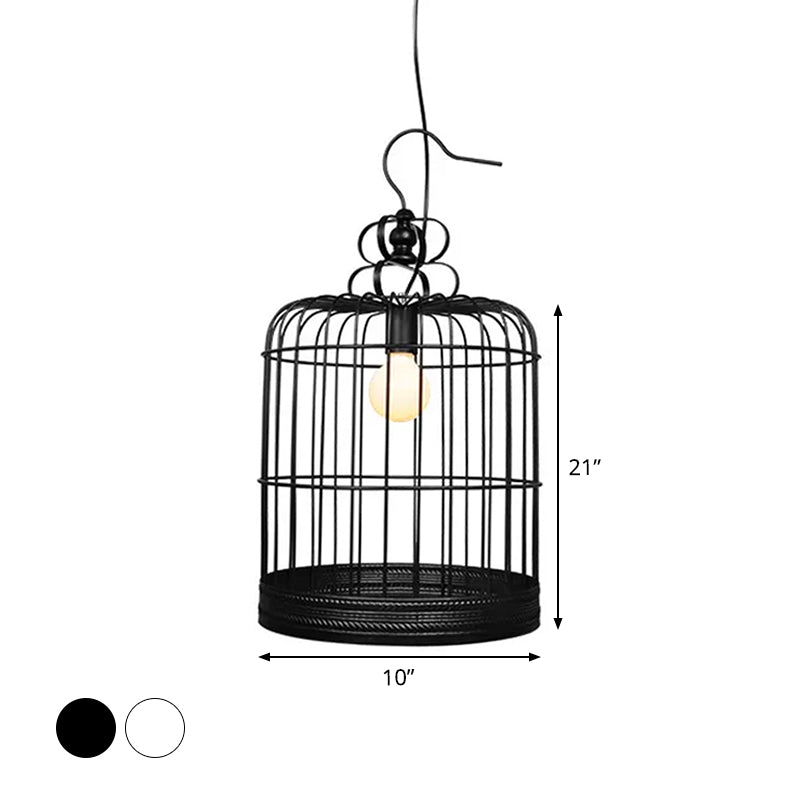 Rustic Metal Birdcage Pendant Light - Black/White 8/10/16 Wide Single Drop Lamp For Dining Room