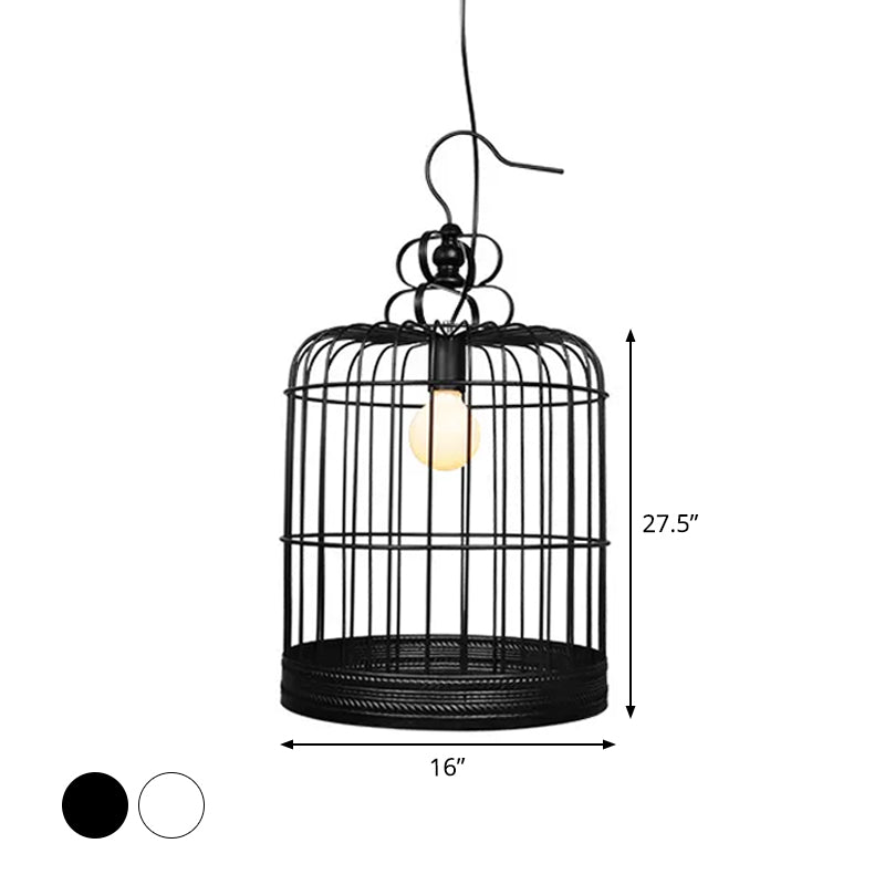 Rustic Metal Birdcage Pendant Light - Black/White 8/10/16 Wide Single Drop Lamp For Dining Room