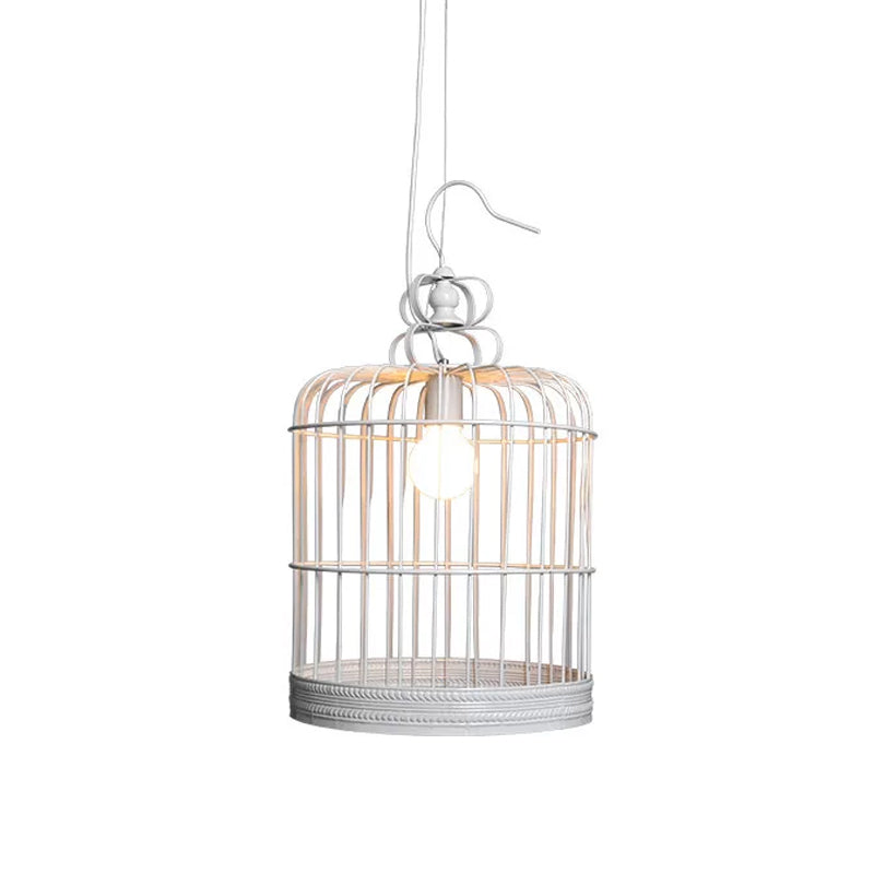 Rustic Metal Birdcage Pendant Light - Black/White 8/10/16 Wide Single Drop Lamp For Dining Room