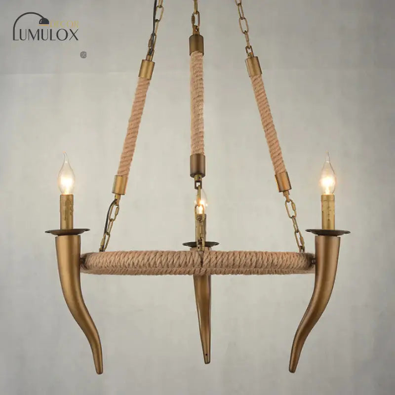 Rustic Wrapped Wagon Wheel Ceiling Pendant 3/6-Light Khaki Metallic Chandelier Light with Ox Horn Element