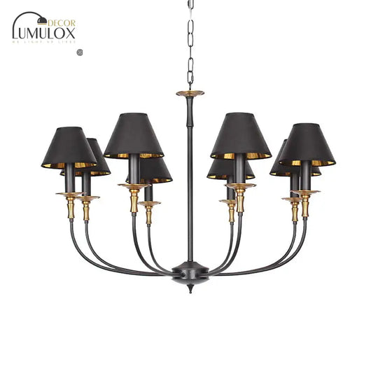 Traditional Cone Shape Chandelier 3/4/6-Head Fabric Hanging Pendant in Black/Chrome with Swooping Arm