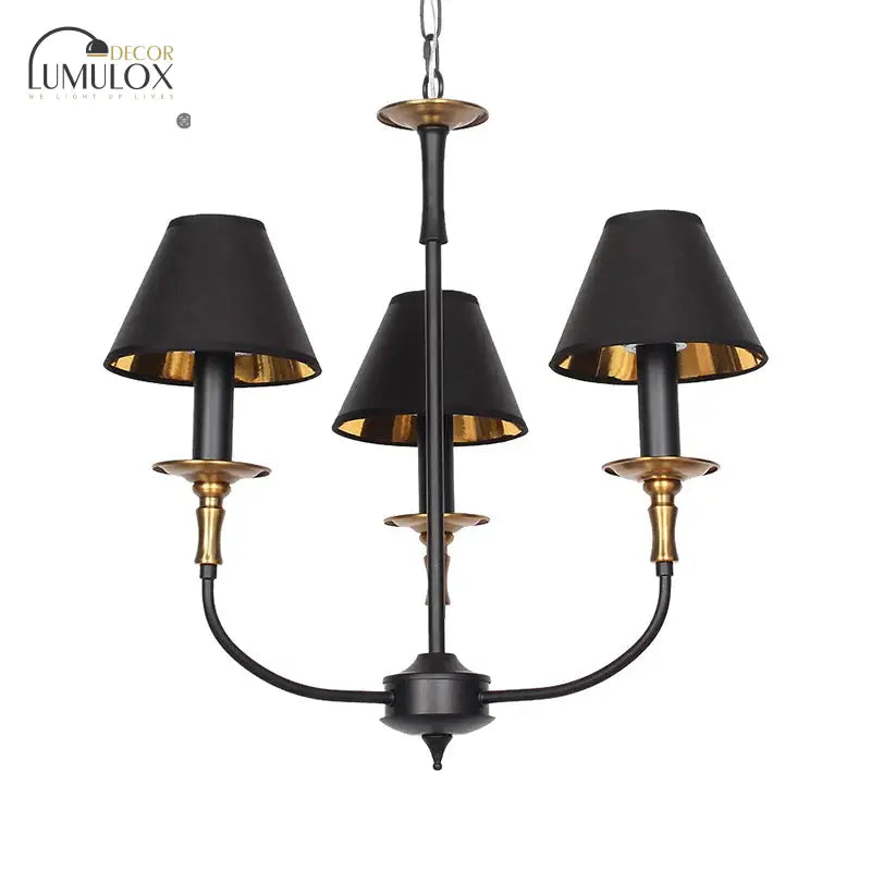 Traditional Cone Shape Chandelier 3/4/6-Head Fabric Hanging Pendant in Black/Chrome with Swooping Arm