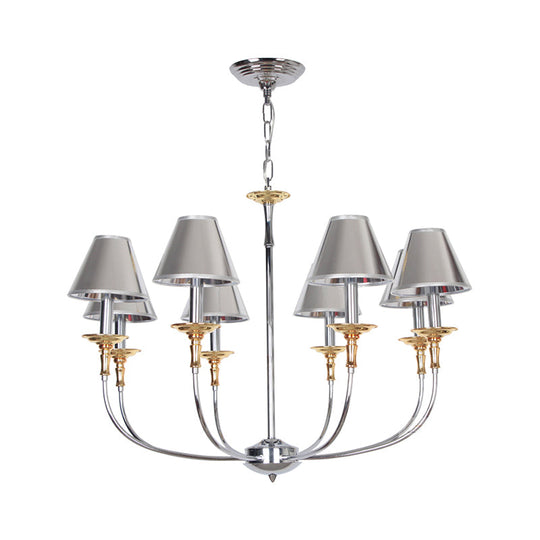 Classic Cone Shape Chandelier - Fabric Pendant In Black/Chrome With Swooping Arm 3/4/6 Head Options