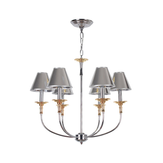 Classic Cone Shape Chandelier - Fabric Pendant In Black/Chrome With Swooping Arm 3/4/6 Head Options