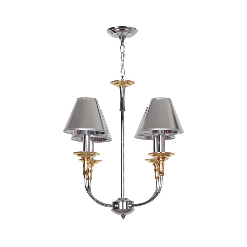 Classic Cone Shape Chandelier - Fabric Pendant In Black/Chrome With Swooping Arm 3/4/6 Head Options