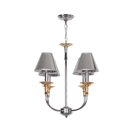 Classic Cone Shape Chandelier - Fabric Pendant In Black/Chrome With Swooping Arm 3/4/6 Head Options