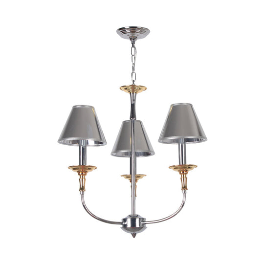 Classic Cone Shape Chandelier - Fabric Pendant In Black/Chrome With Swooping Arm 3/4/6 Head Options