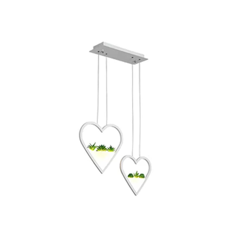 White Metal Cluster Pendant with Loving Heart Design - LED Plant Ceiling Light for Dining Room with 2/3 Simple Heads