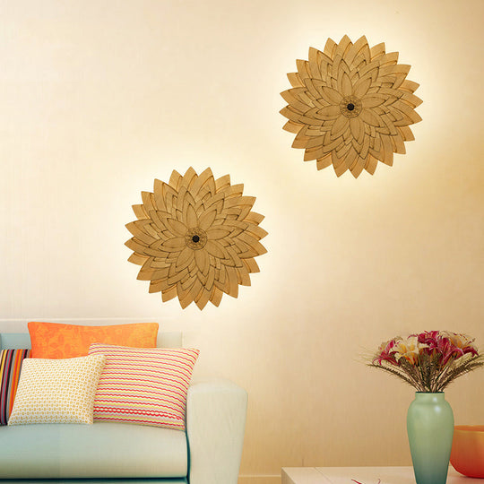 Adorable Beige Led Floral Wooden Wall Lamp: Perfect For Kids Bedroom & Hallway Wood / A