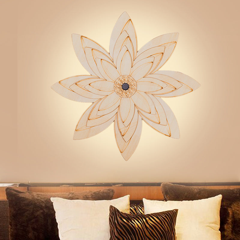 Adorable Beige Led Floral Wooden Wall Lamp: Perfect For Kids Bedroom & Hallway Wood / B