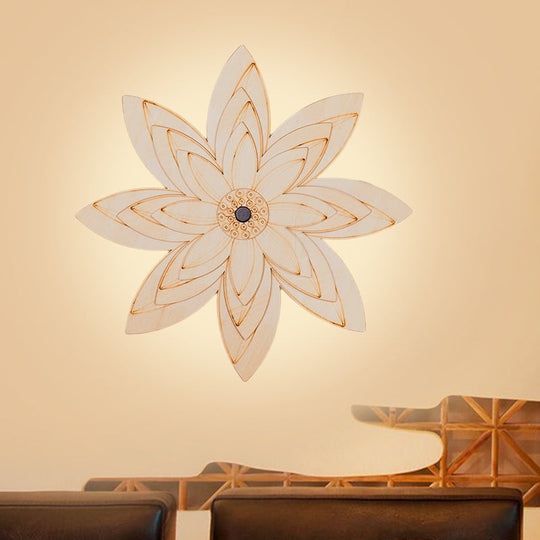 Adorable Beige Led Floral Wooden Wall Lamp: Perfect For Kids Bedroom & Hallway