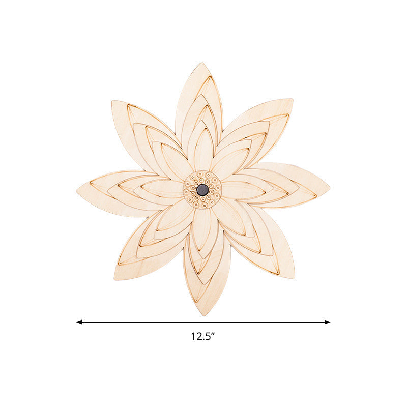 Adorable Beige Led Floral Wooden Wall Lamp: Perfect For Kids Bedroom & Hallway