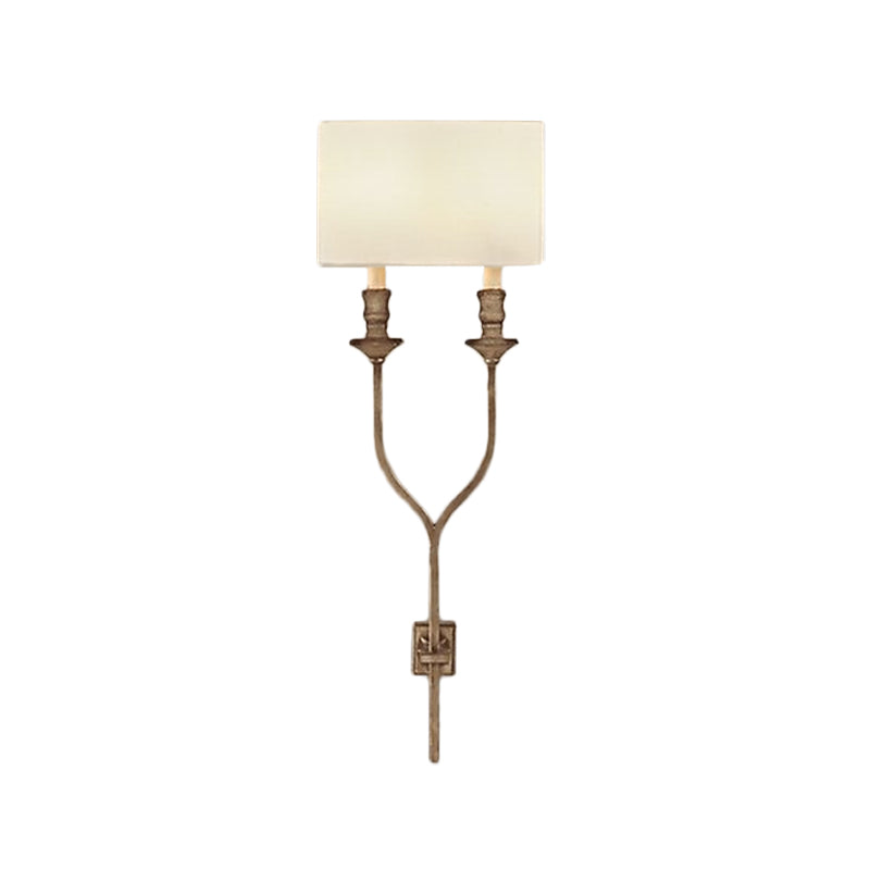 Fork Shape Wall Sconce Countryside Metal Light Fixture - 2-Bulb White/Rust Finish With Fabric