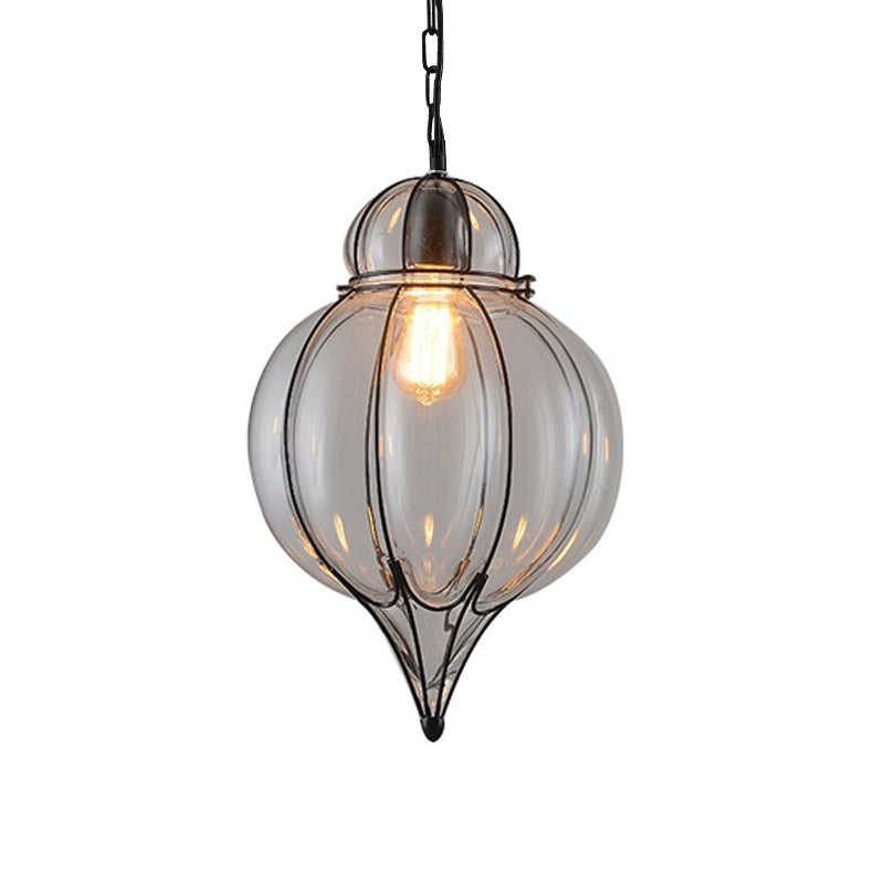 Wire Frame Pendant Lamp - Industrial Style Ceiling Fixture 8.5/9/11 W 1 Light Clear Glass & Metal