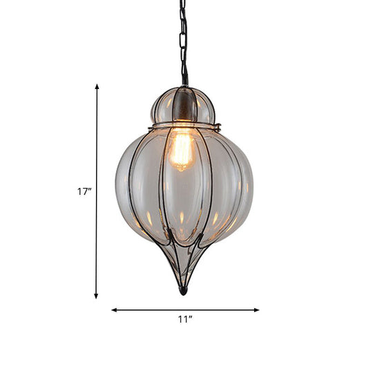 Wire Frame Pendant Lamp - Industrial Style Ceiling Fixture 8.5/9/11 W 1 Light Clear Glass & Metal