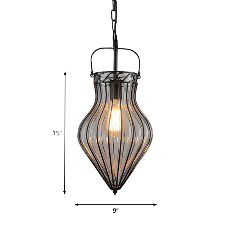 Wire Frame Pendant Lamp - Industrial Style Ceiling Fixture 8.5/9/11 W 1 Light Clear Glass & Metal