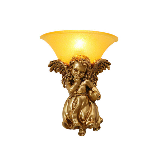 White/Gold Angel Sconce Wall Colonial 1-Light Resin Mount With Opal Glass Shade - Boy/Girl Gold /