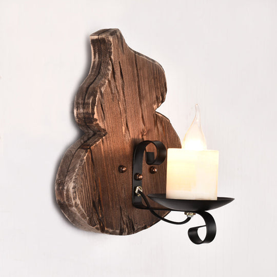 Nautical Wood Kerosene Lantern Wall Lamp: Brown Mount Light With Backplate