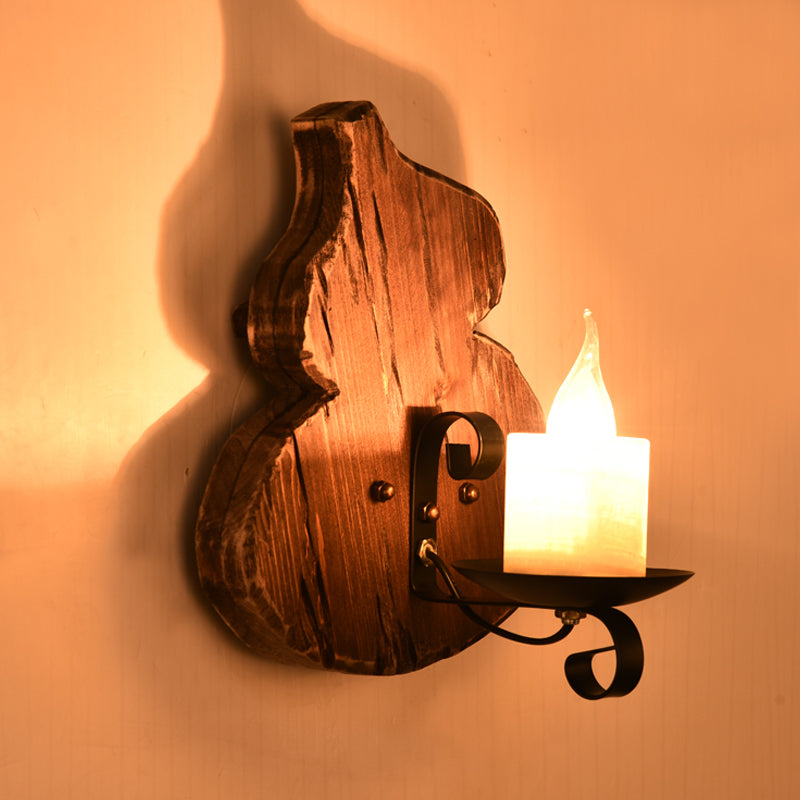 Nautical Wood Kerosene Lantern Wall Lamp: Brown Mount Light With Backplate