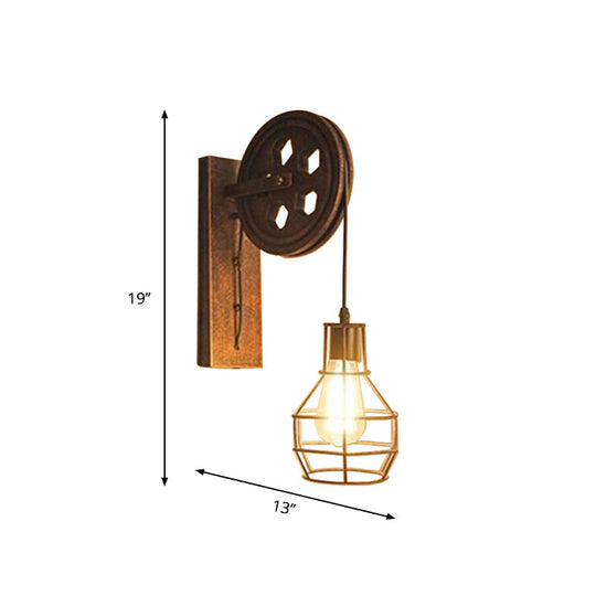 Nautical Wood Kerosene Lantern Wall Lamp: Brown Mount Light With Backplate