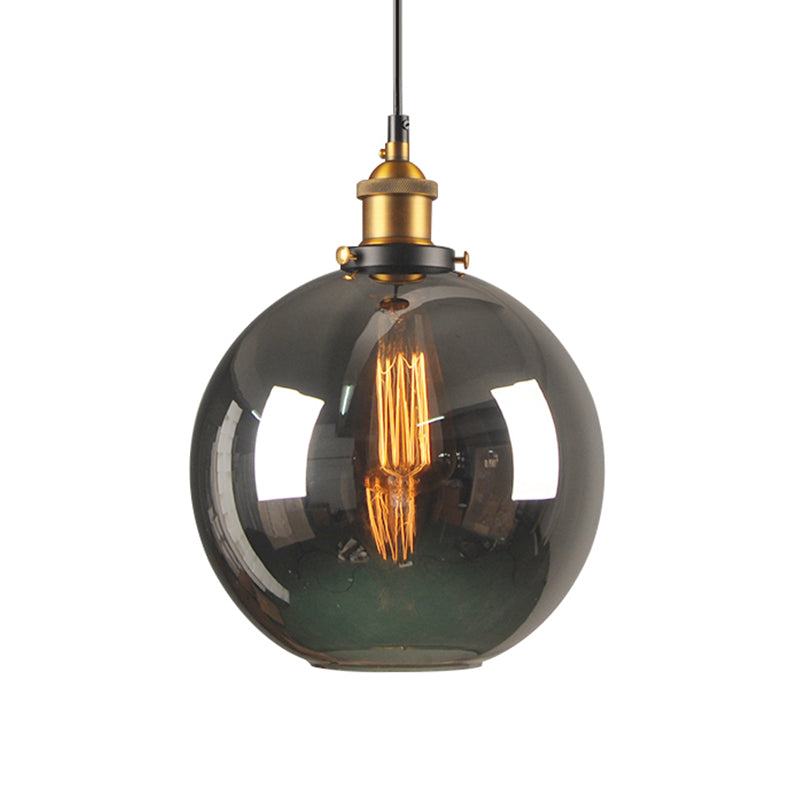 Retro Smoky Grey Glass Pendant Lamp - Brass Finish