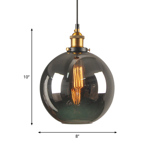 Retro Style Smoky Grey Glass Pendant Lamp - Brass Finish, Bedside Ceiling Hanging Light