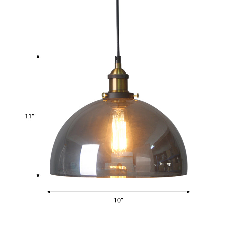 Retro Style Smoky Grey Glass Pendant Lamp - Brass Finish, Bedside Ceiling Hanging Light